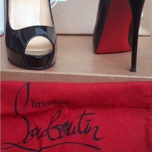 Christian Louboutin Black Patent Peep-Toe Heels